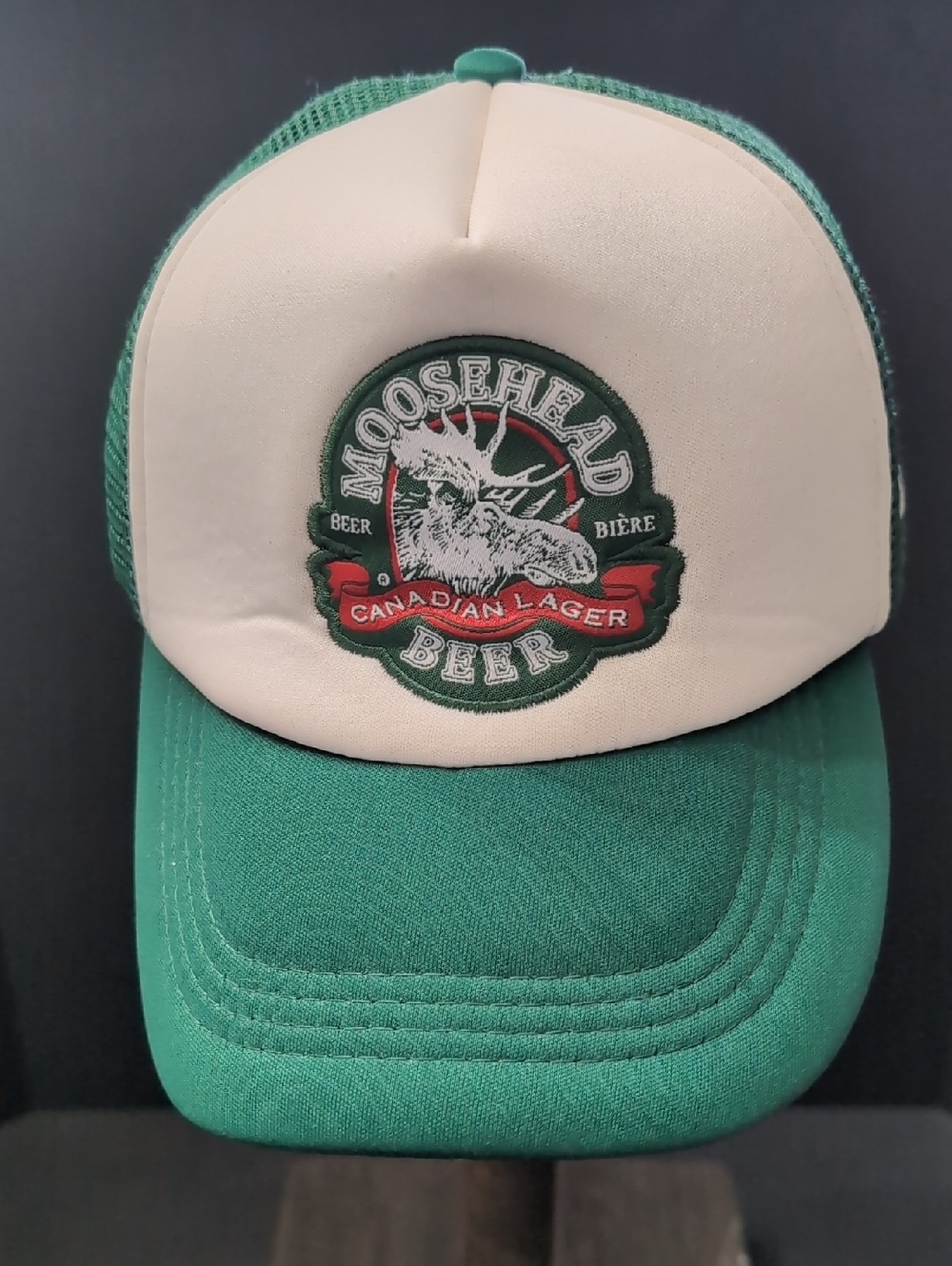 Karbon Moosehead Canadian Lager Green/White Snapback Trucker Hat.